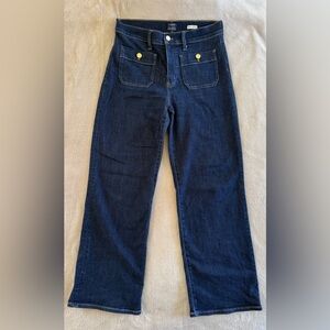 J. Crew High-Rise Dark Blue Wide-Leg Jeans with Gold Buttons